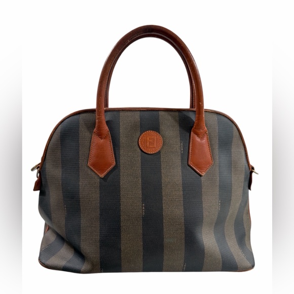 Fendi Pequin Canvas Leather Large Dome Handle Tote Bag Vintage